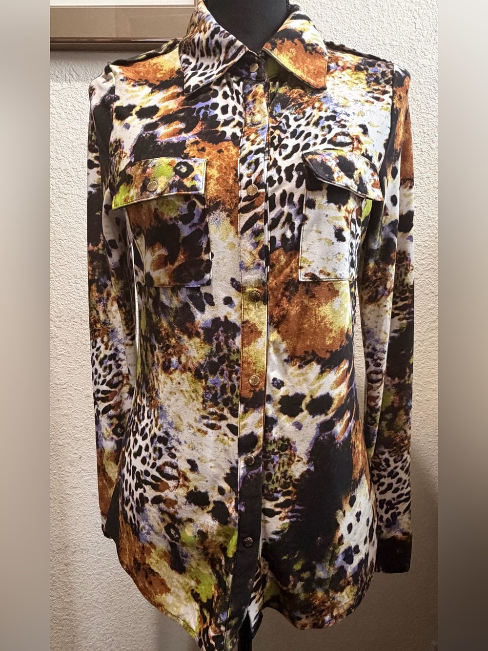 BCBGMaxAzria Multi-Tone Animal Print slinky Top